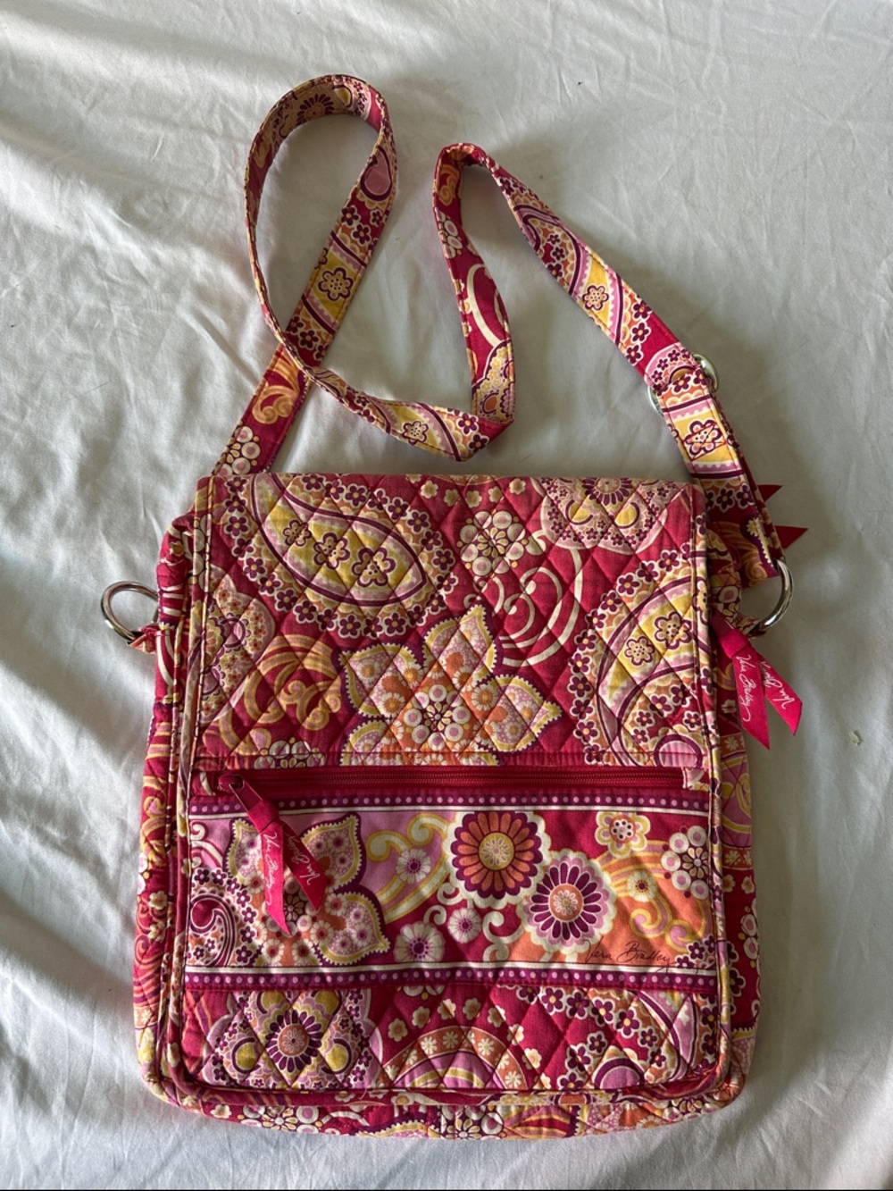 Vera Bradley Pink and Yellow Quilted Floral Crossbody Bag